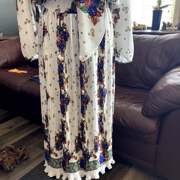 Vintage 80's DIANE FREIS Boho Dress Georgette Midi Floral Paisley Scarf M/L - Picture 7 of 16